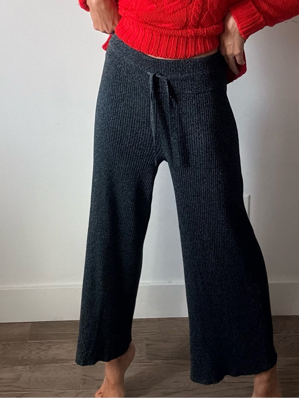 Athleta Charcoal Blue Wide-Leg Ribbed Knit Pants